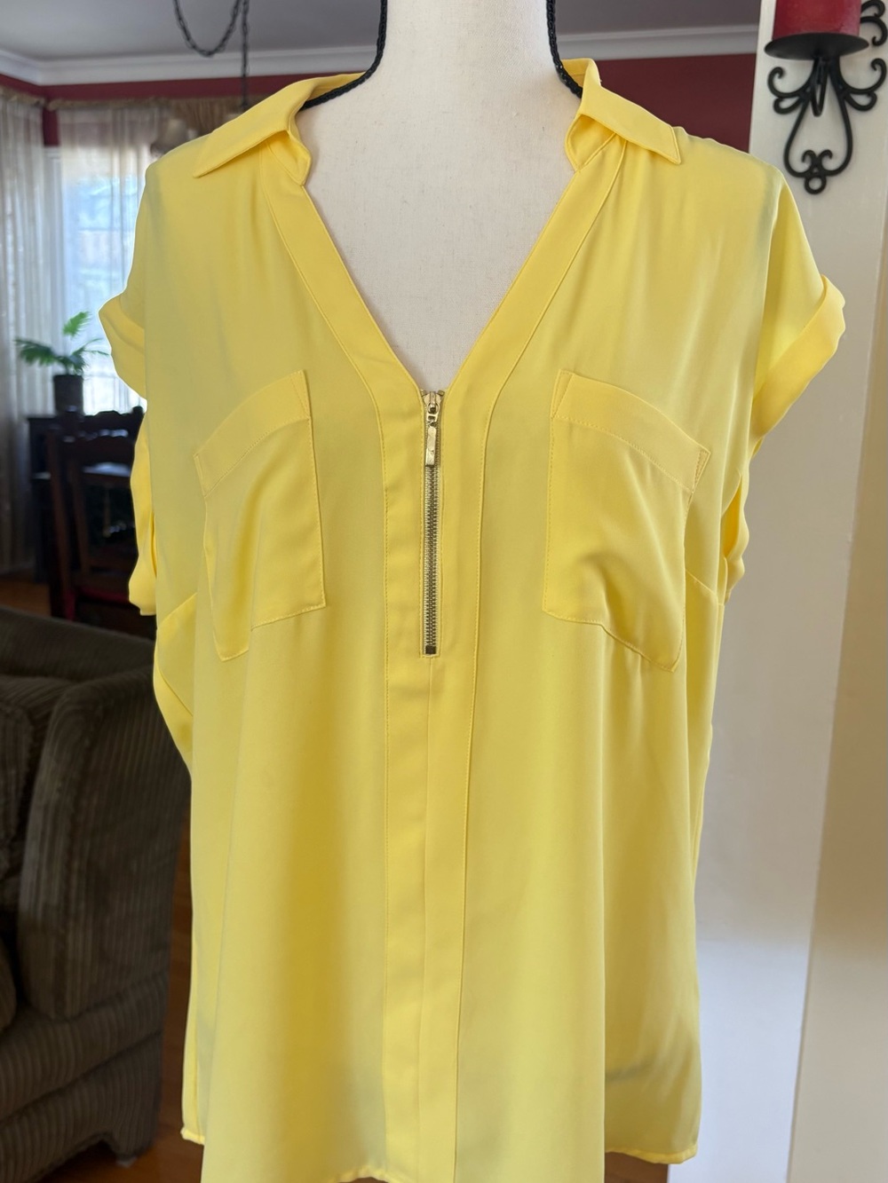 Express Bright Yellow Zip-Front Blouse